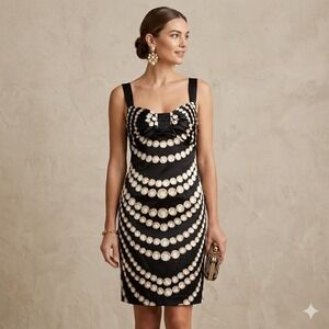 Roberto Cavalli Dress Womens IT 46 US 10 Black Silk Pearl Print Rare Y2K Sheath